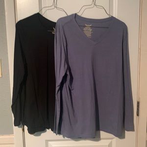 Set of two long sleeved shirts, could be used for layering.